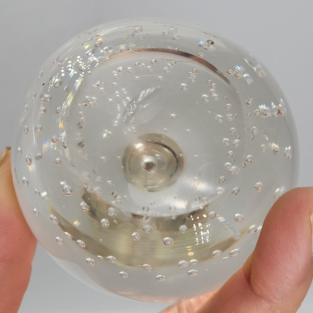 Vintage Bubble Blown Glass Round Paperweight Clear Art Glass Heavy - Picture 2 of 8